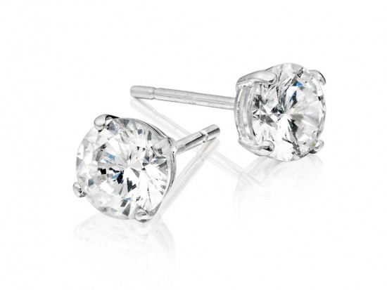 8mm Clear Cubic Zirconia Round Stud Silver Post Earrings