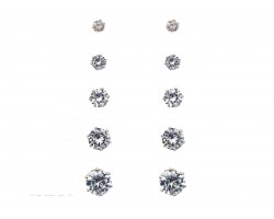 Clear Cubic Zirconia Round Gold Post Earrings 5pr.