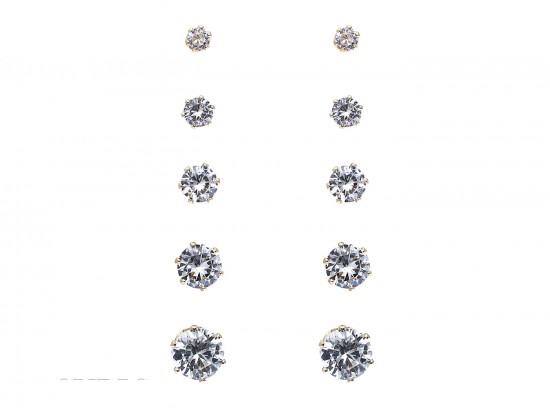 Clear Cubic Zirconia Round Gold Post Earrings 5pr. Clear Cubic Zirconia Round Gold Post Earrings 5pr.