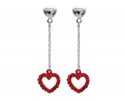 Red Crystal Open Cut Heart Dangle Post Earrings