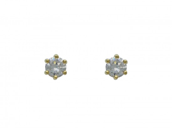 5mm Clear CZ Round Gold Post Earrings