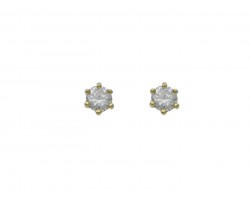 6mm Clear CZ Round Gold Post Earrings