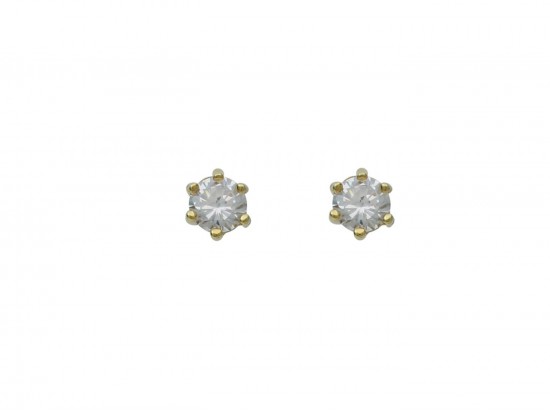 6mm Clear CZ Round Gold Post Earrings