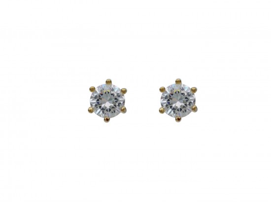 7mm Clear CZ Round Gold Post Earrings