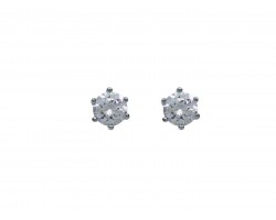 7mm Clear CZ Round Silver Post Earrings