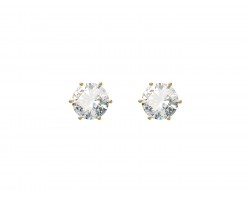 9mm Clear CZ Round Gold Post Earrings