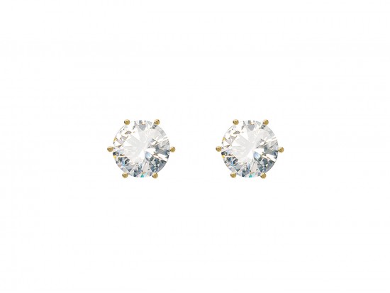 9mm Clear CZ Round Gold Post Earrings