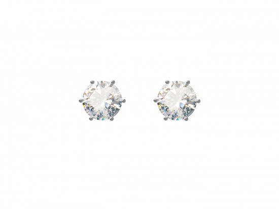 9mm Clear CZ Round Silver Post Earrings