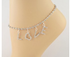 Love Dangle Clear Crystal Silver Plate Anklet
