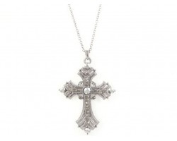 Hematite Plate Filigree Cross with Crystals Necklace