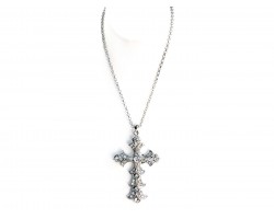 Silver Flower Petal Cross Crystal Necklace