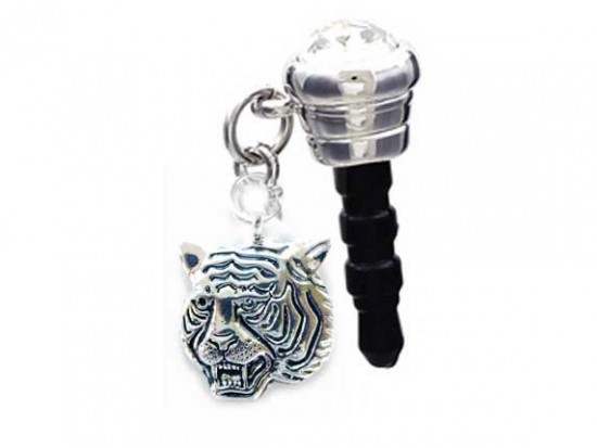 Tiger Head Silver Phone Plug Charm