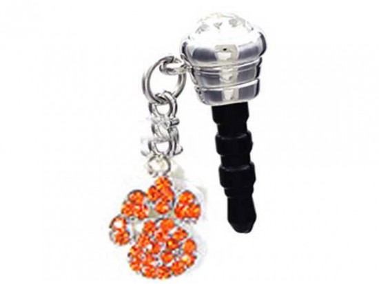 Orange Crystal Paw Print Phone Plug Charm