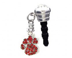 Red Crystal Paw Print Phone Plug Charm