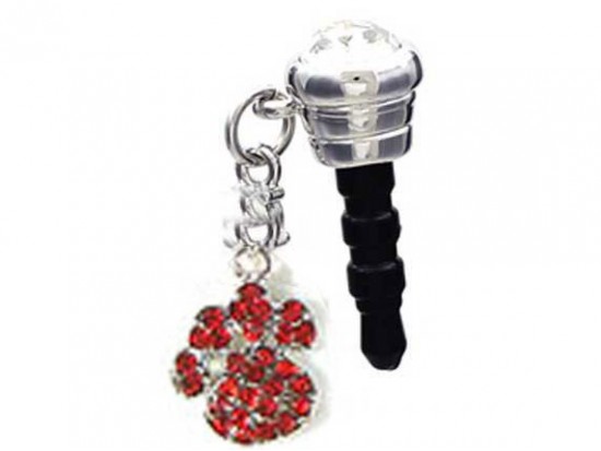 Red Crystal Paw Print Phone Plug Charm