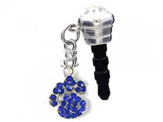 Sapphire Blue Crystal Paw Print Phone Plug Charm