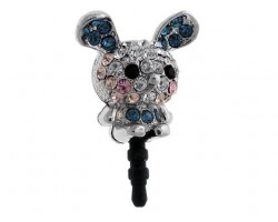 Rabbit with Aqua Crystal Phone Plug
