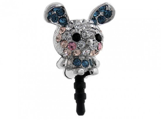 Rabbit with Aqua Crystal Phone Plug Rabbit with Aqua Crystal Phone Plug