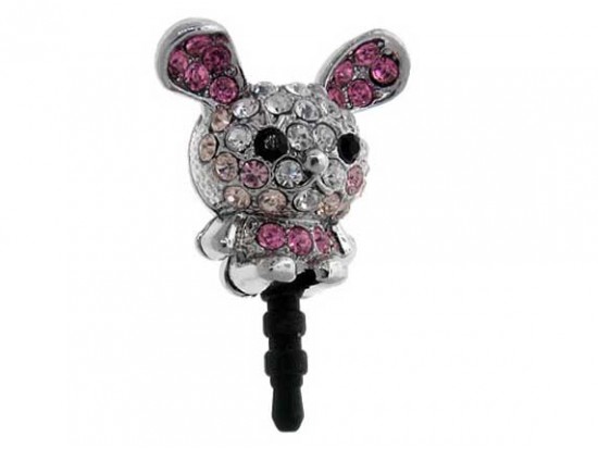 Rabbit with Pink Crystal Phone Plug