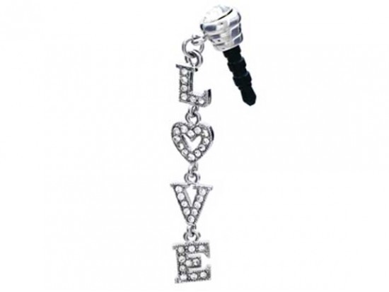 LOVE Dangle Letters Clear Crystal Phone Plug LOVE Dangle Letters Clear Crystal Phone Plug