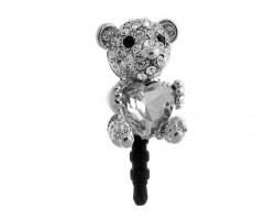 Bear with Heart Stone Clear Crystal Phone Plug