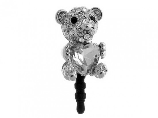 Bear with Heart Stone Clear Crystal Phone Plug