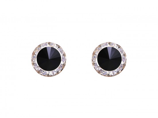 Jet Crystal Rivoli Round Gold Post Earrings