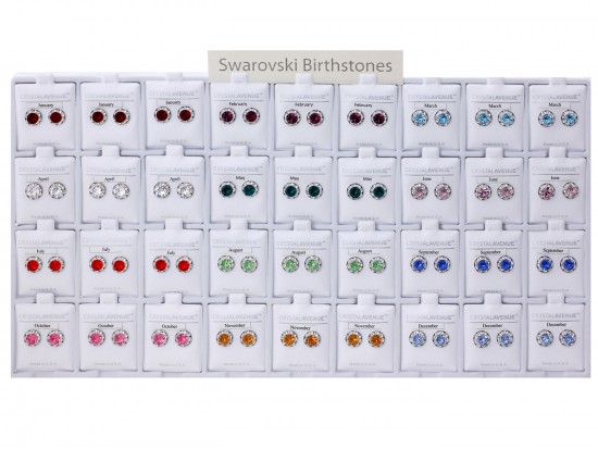 Birth Crystal Rivoli Silver Post Earrings 36 Pack