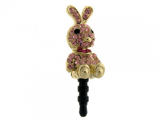 Light Rose Crystal Gold Plate Rabbit Phone Plug