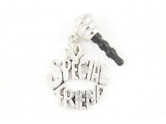 "Special Friend" Antique Silver Charm Crystal Phone Plug "Special Friend" Antique Silver Charm Crystal Phone Plug
