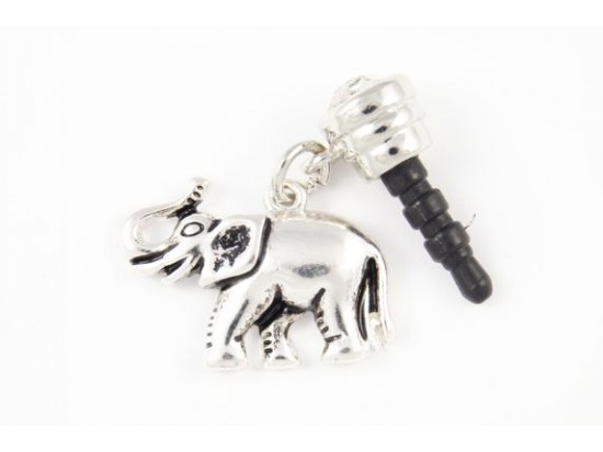 Elephant Antique Silver Charm Crystal Phone Plug