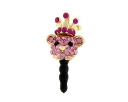 Light Rose Gold Bear Head With Fuchsia Crystal Phone Plug