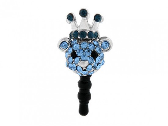 Light Sapphire Bear Head With Montana Crystal Phone Plug Light Sapphire Bear Head With Montana Crystal Phone Plug