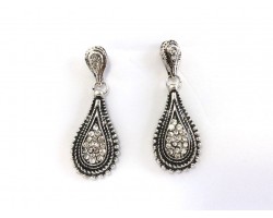 Silver Crystal Roped Teardrop Post Earrings