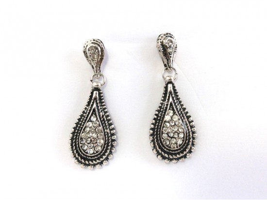 Silver Crystal Roped Teardrop Post Earrings