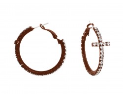 Copper Crystal Cross Hoop Earrings