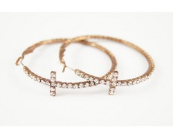 50mm Bronze Crystal Cross Hoop Earring