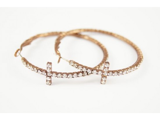 50mm Bronze Crystal Cross Hoop Earring