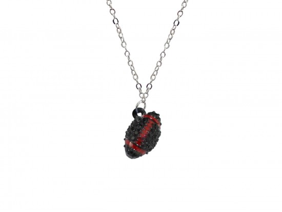 Red Black Crystal Football Charm Necklace