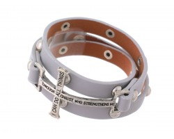 Gray Philippians 4:13 Stud Leather Wrap Bracelet