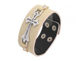 Beige Silver Crystal Cross Ephesians 6:11 Wrap Bracelet