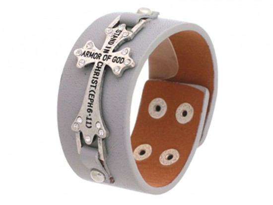 Gray Silver Crystal Cross Ephesians 6:11 Wrap Bracelet