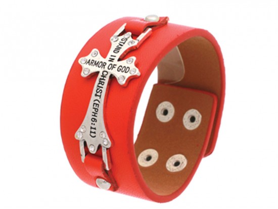 Red Silver Crystal Cross Ephesians 6:11 Wrap Bracelet