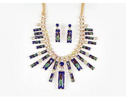 Blue Rectangle Crystal Necklace Set