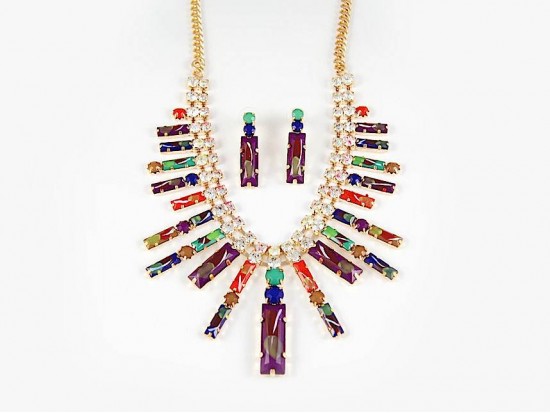 Multi Rectangle Crystal Necklace Set