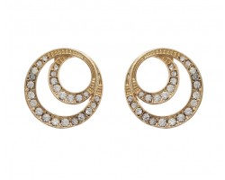 Gold Round Cut Out Crystal Post Earrings