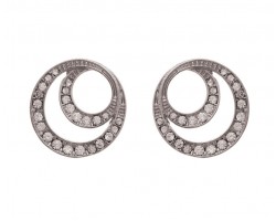 Silver Round Cut Out Crystal Post Earrings