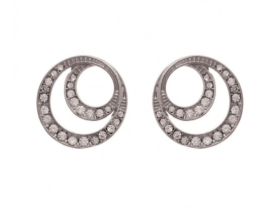 Silver Round Cut Out Crystal Post Earrings Silver Round Cut Out Crystal Post Earrings