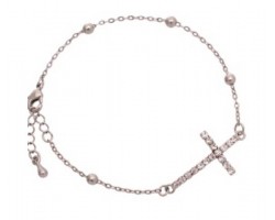 Crystal Cross & Silver Bead Link Bracelet
