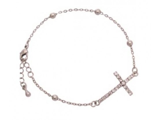 Crystal Cross & Silver Bead Link Bracelet